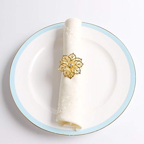 Fennco Styles Rhinestone Crystal Flower Napkin Rings Wedding Holiday Table Decoration - Set of 4