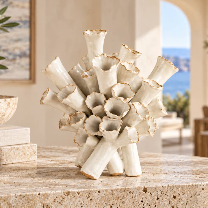 White Ocean Bloom Ceramic Vase