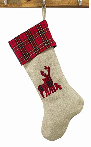 Holiday Deer Family Tartan Plaid Ruffle Christmas Tree Skirt