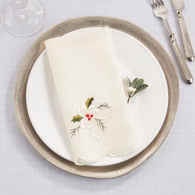 Embroidered Holly & Ribbon Design Holiday Placemats