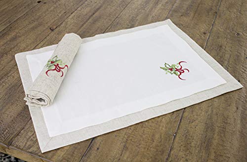 Embroidered Holly Christmas Tree Double-Layer Holiday Tablecloth