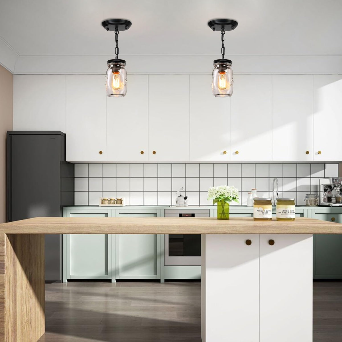 1 Light Glass Mason Jar Pendant Light Fixture