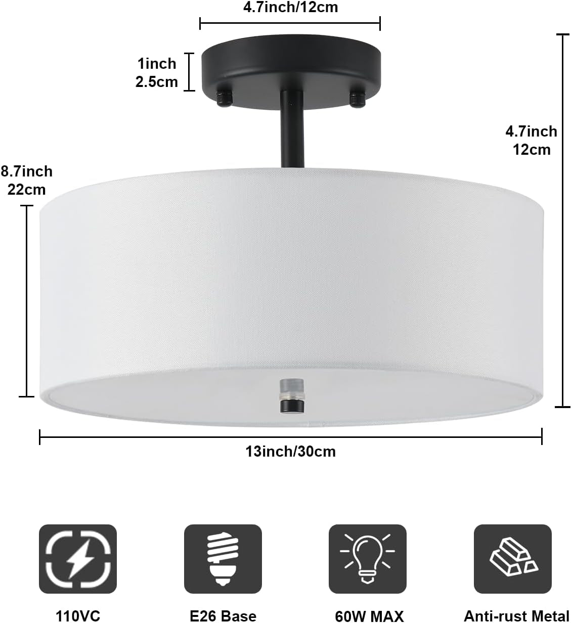 Semi Flush Mount Drum Ceiling Light