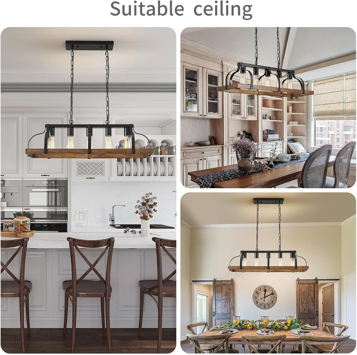 5-Light Metal Linear Chandelier Imitation Wood Grain