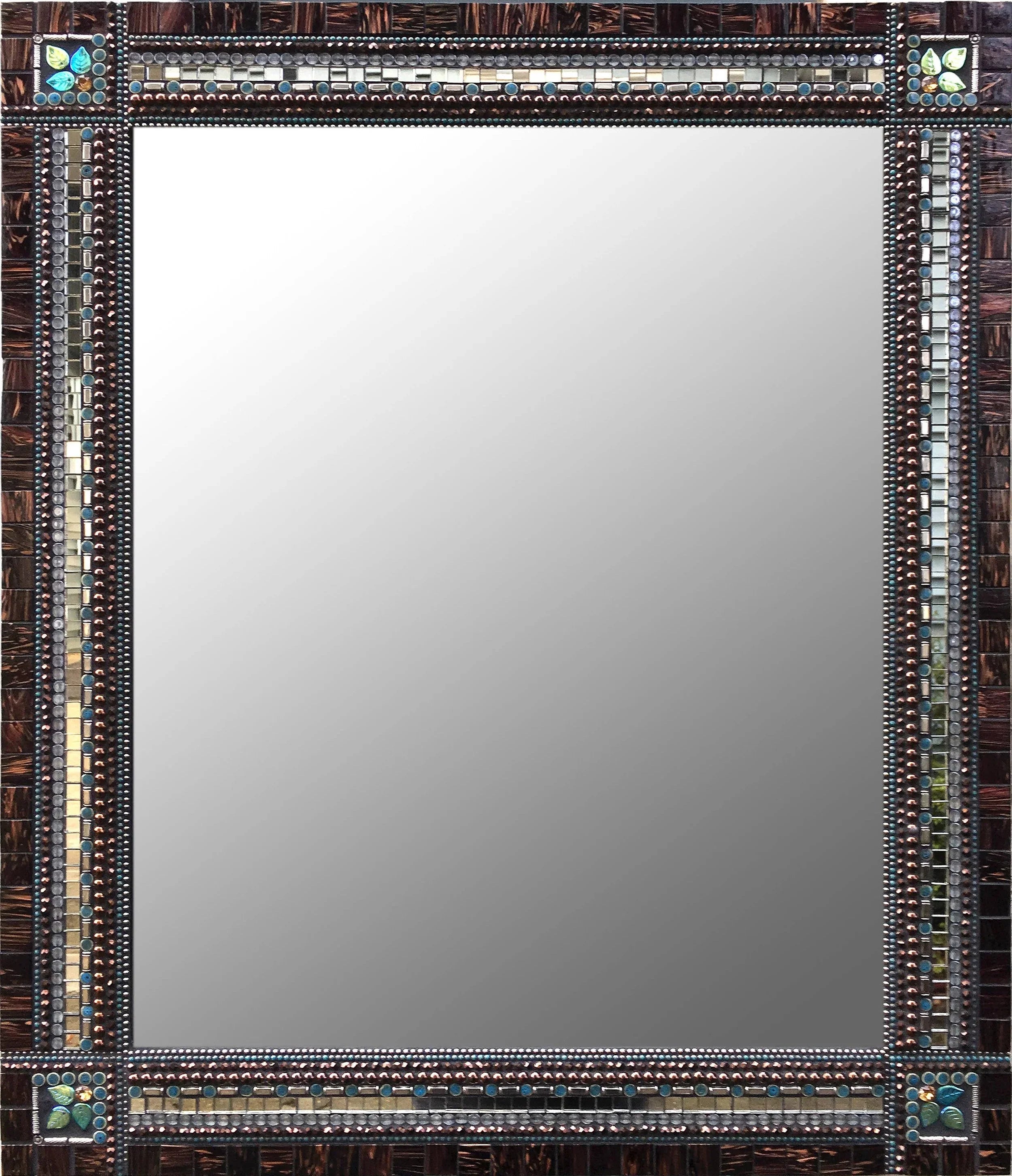 Zetamari Handmade Mahogany Bronze Square Glass Mosaic Wall Mirror 12"