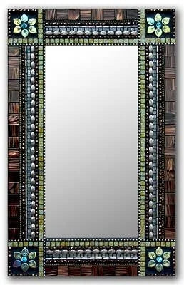 Zetamari Handmade Mahogany Bronze Square Glass Mosaic Wall Mirror 12"