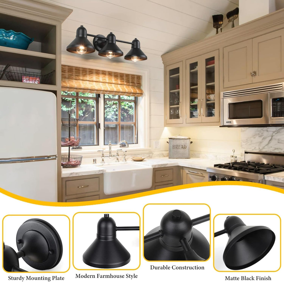 Matte Black Metal Bathroom Vanity Light