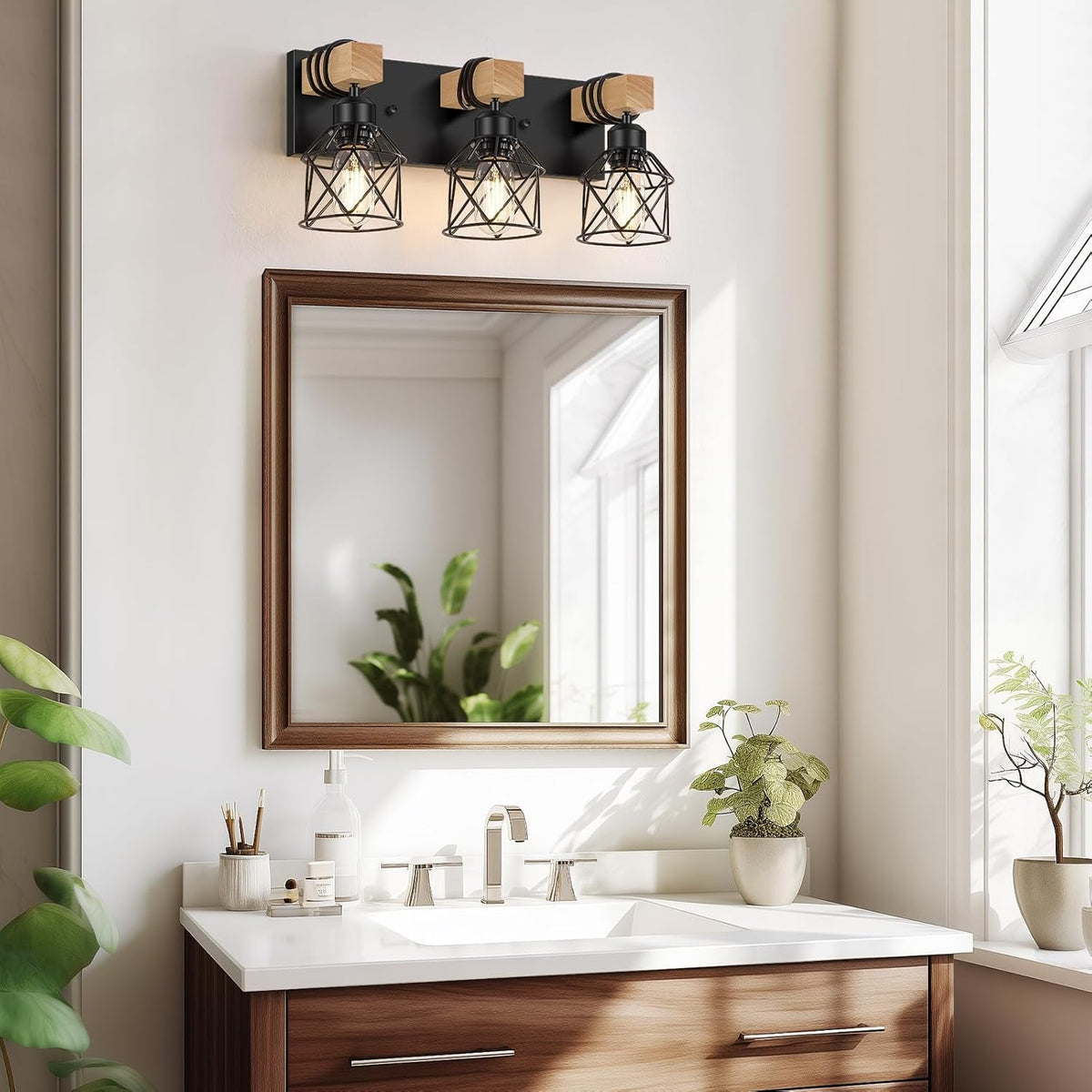 3-Light Wood Farmhouse Vanity Light