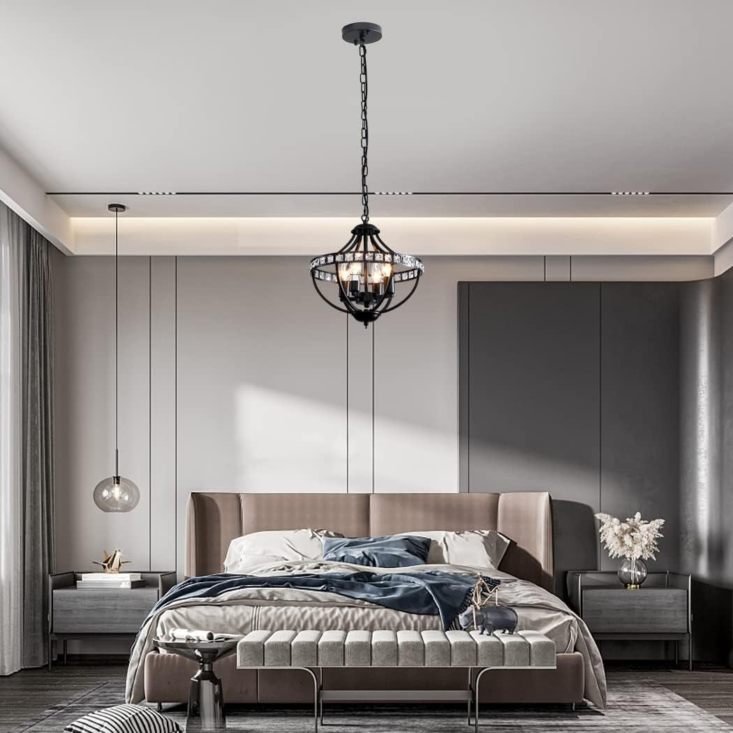 4-Light Black and Crystal Chandelier