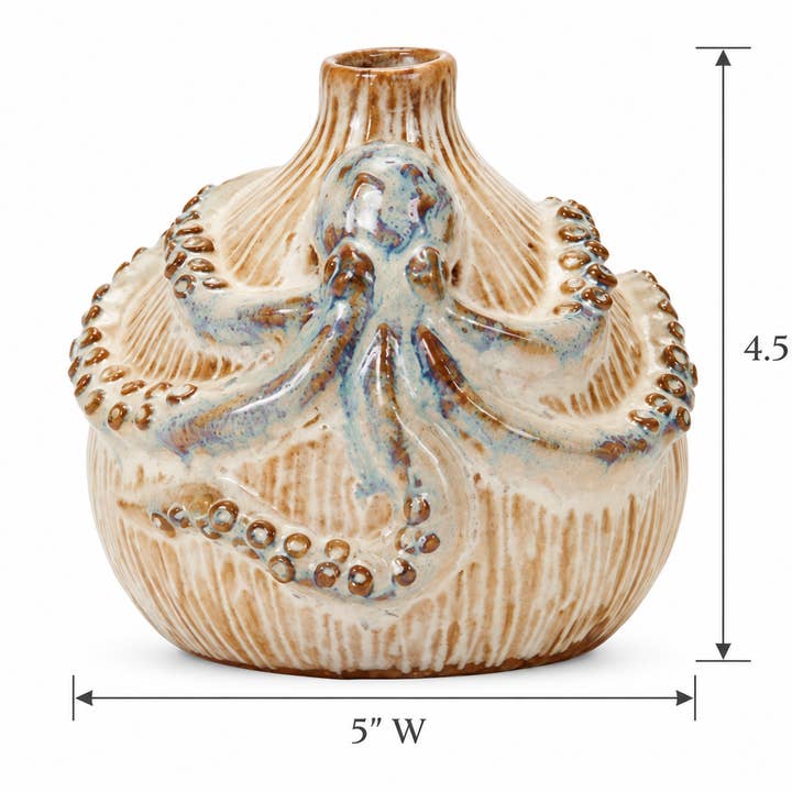 Small Cream & Ocean Blue Octopus Ceramic Vase