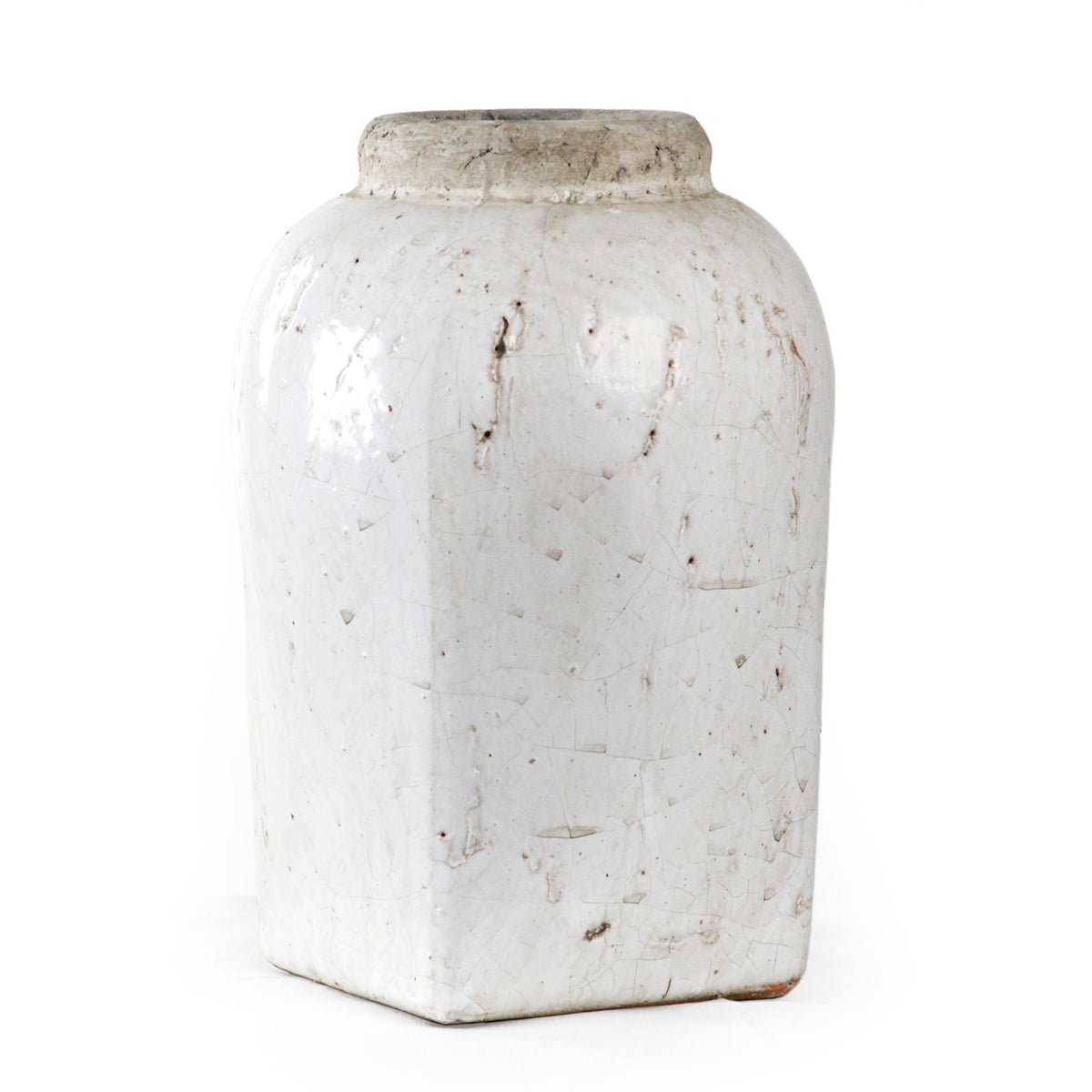 Aveline Distressed Antique White Stoneware Jar