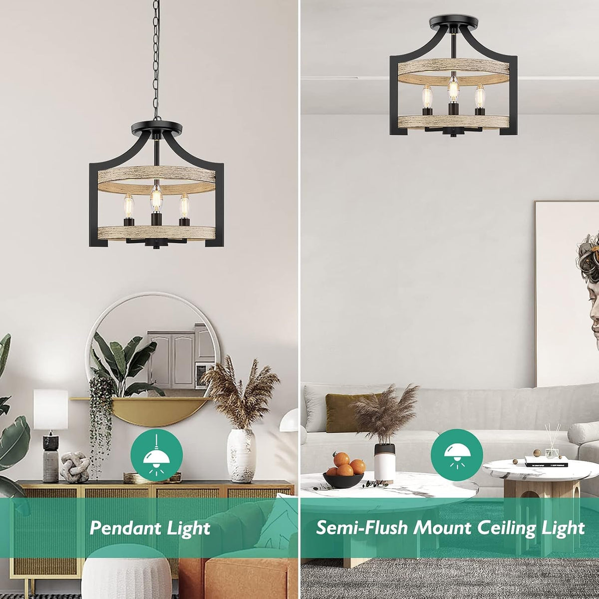 3-Light Rustic Farmhouse Pendant Light