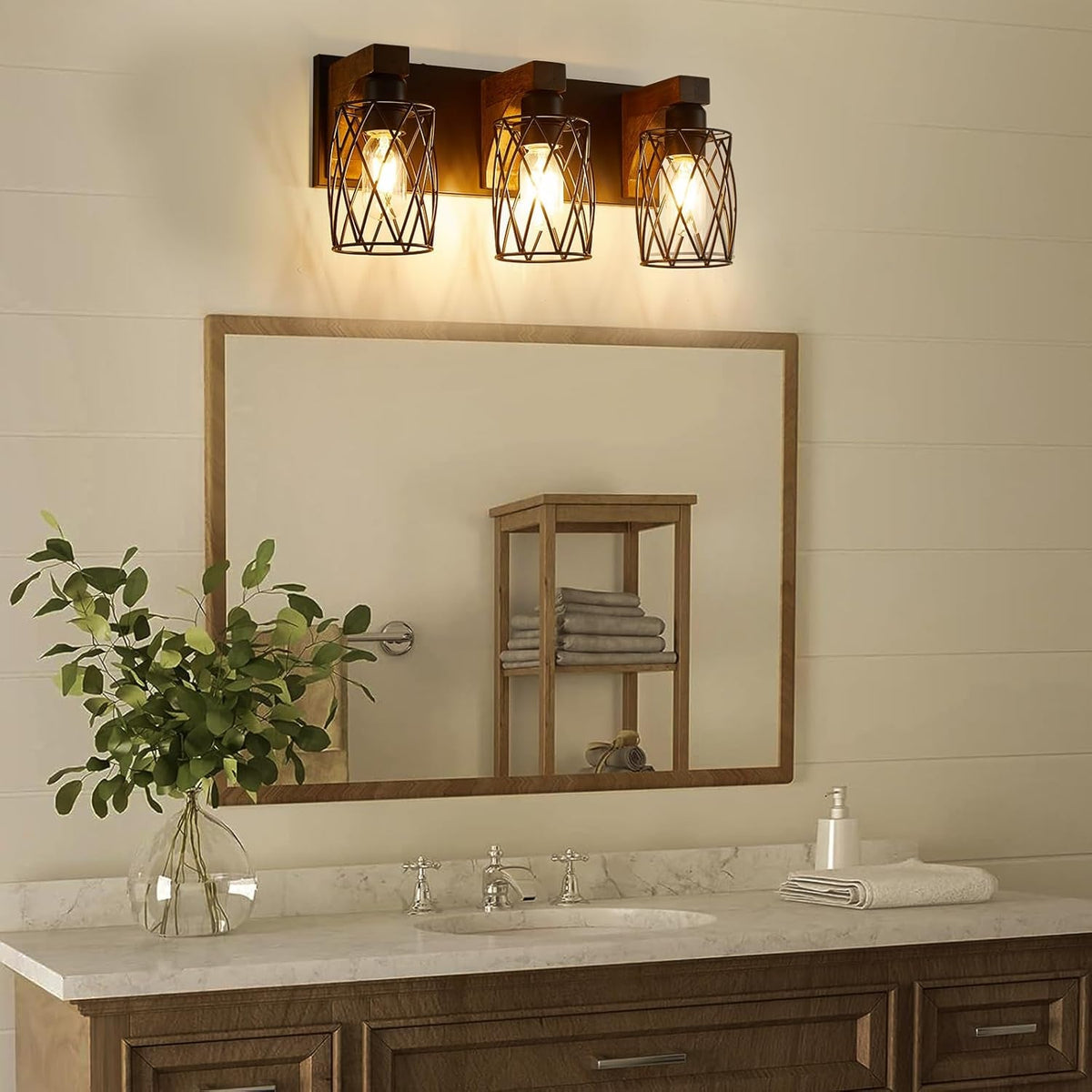 3-Light Wood Bathroom Light Fixture