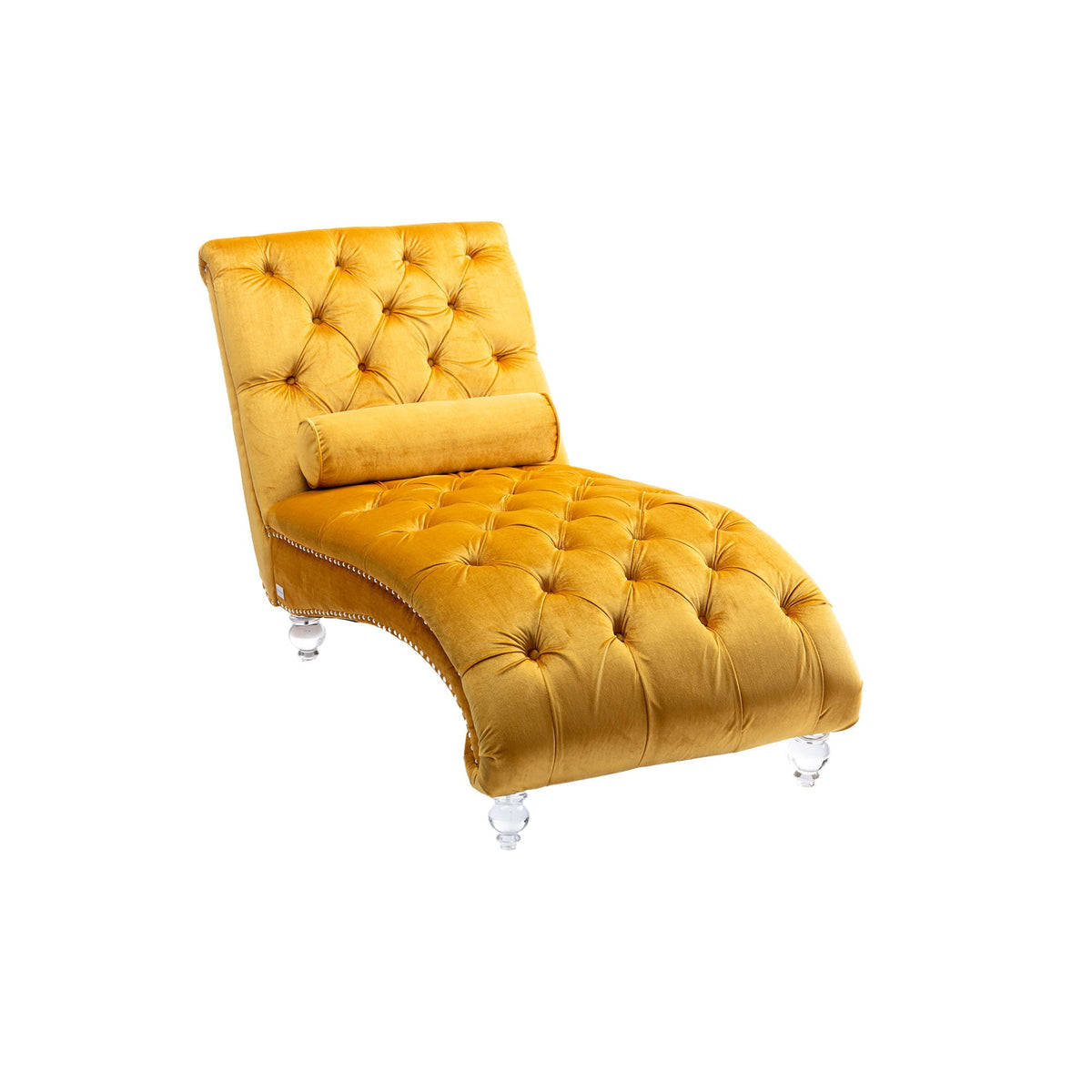 Chaise Lounge Indoor, Button Tufted Upholstered Chaise Lounge Chair With Pillow
