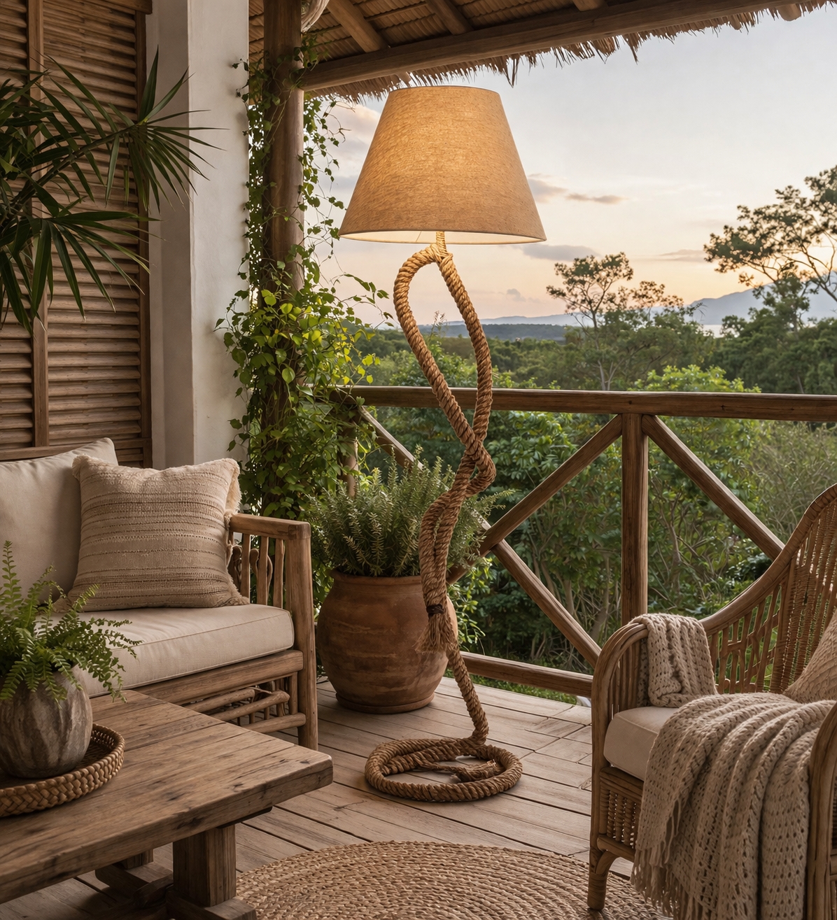 Rope Floor Lamp with Jute Shade