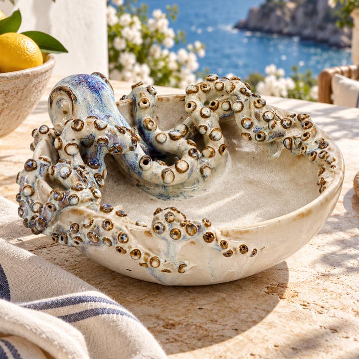Octopus Ceramic Bowl Cream Soft Blue