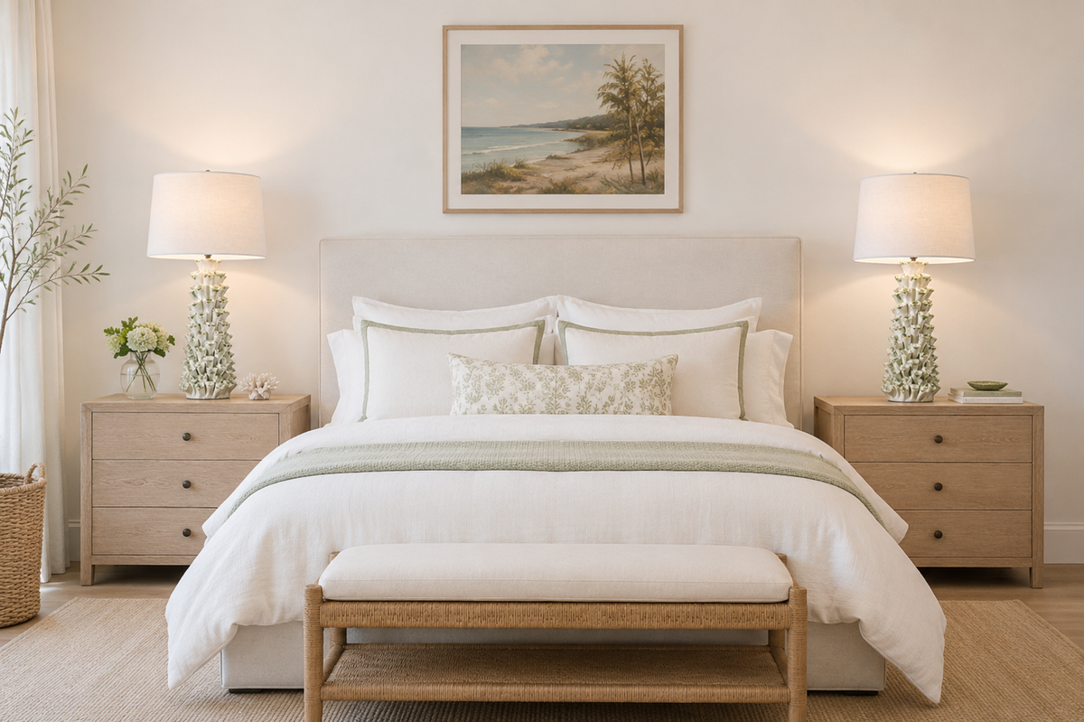 White & Green Coral Ceramic Table Lamp