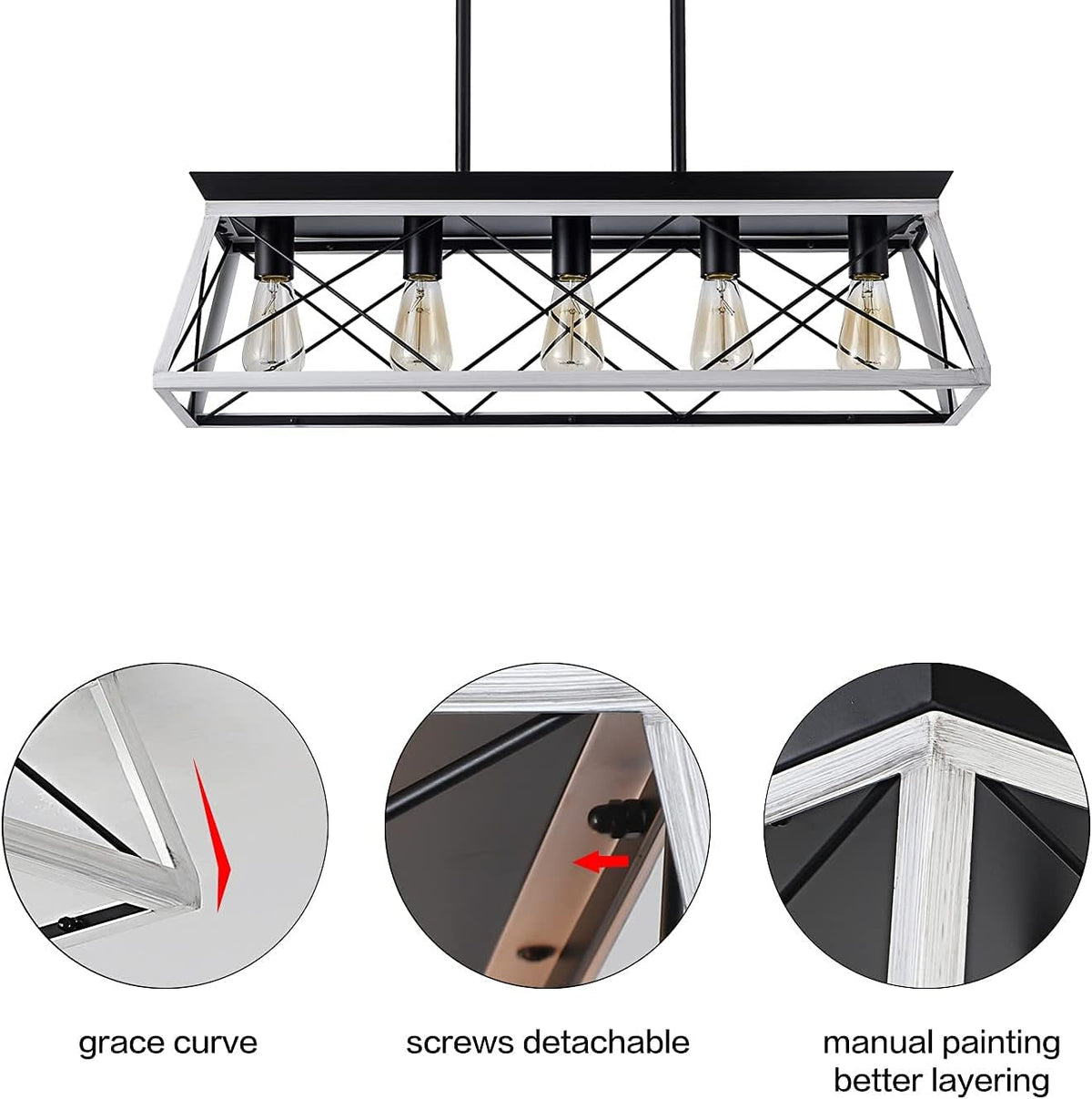 5-Light Farmhouse Pendant Linear Chandelier