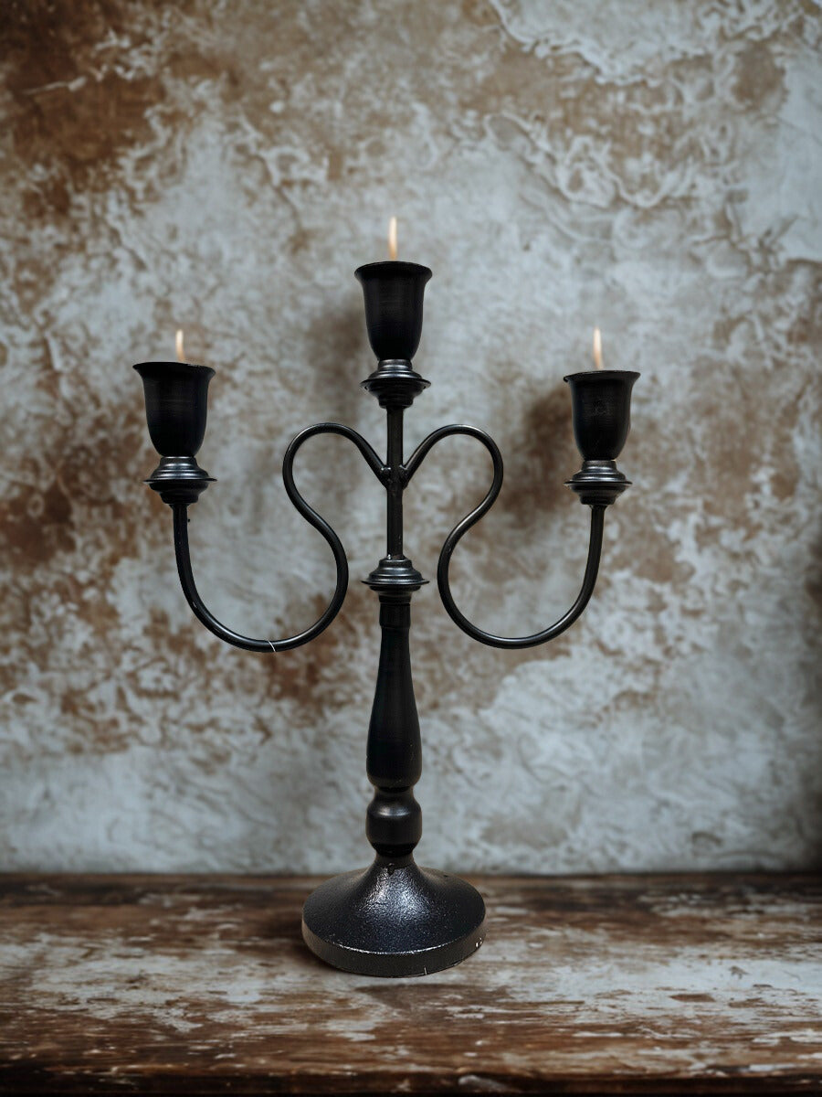 Candelabro a 3 bracci in metallo nero