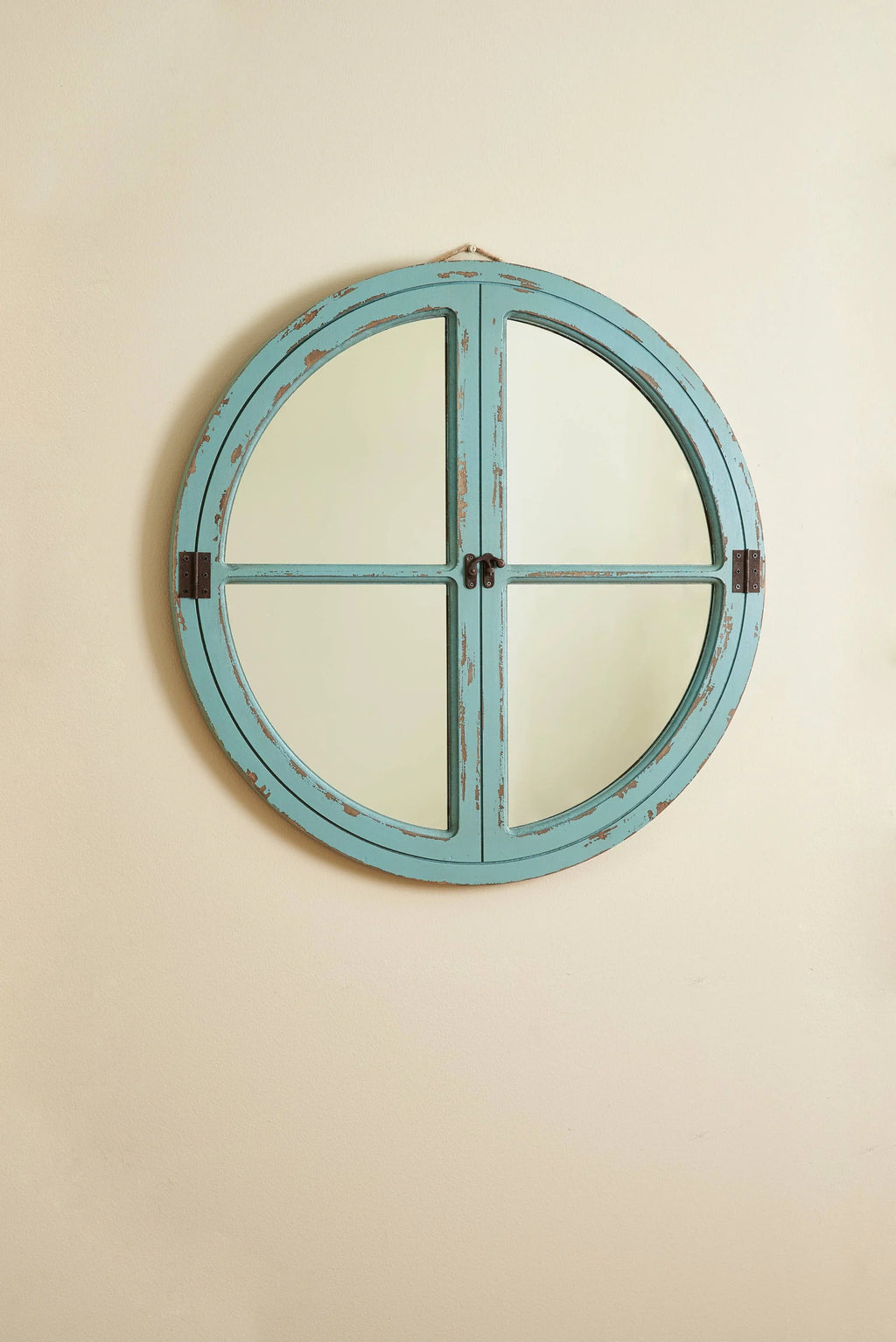 Elegant Large Grey Wooden Window Pane Arch Wall Mirror