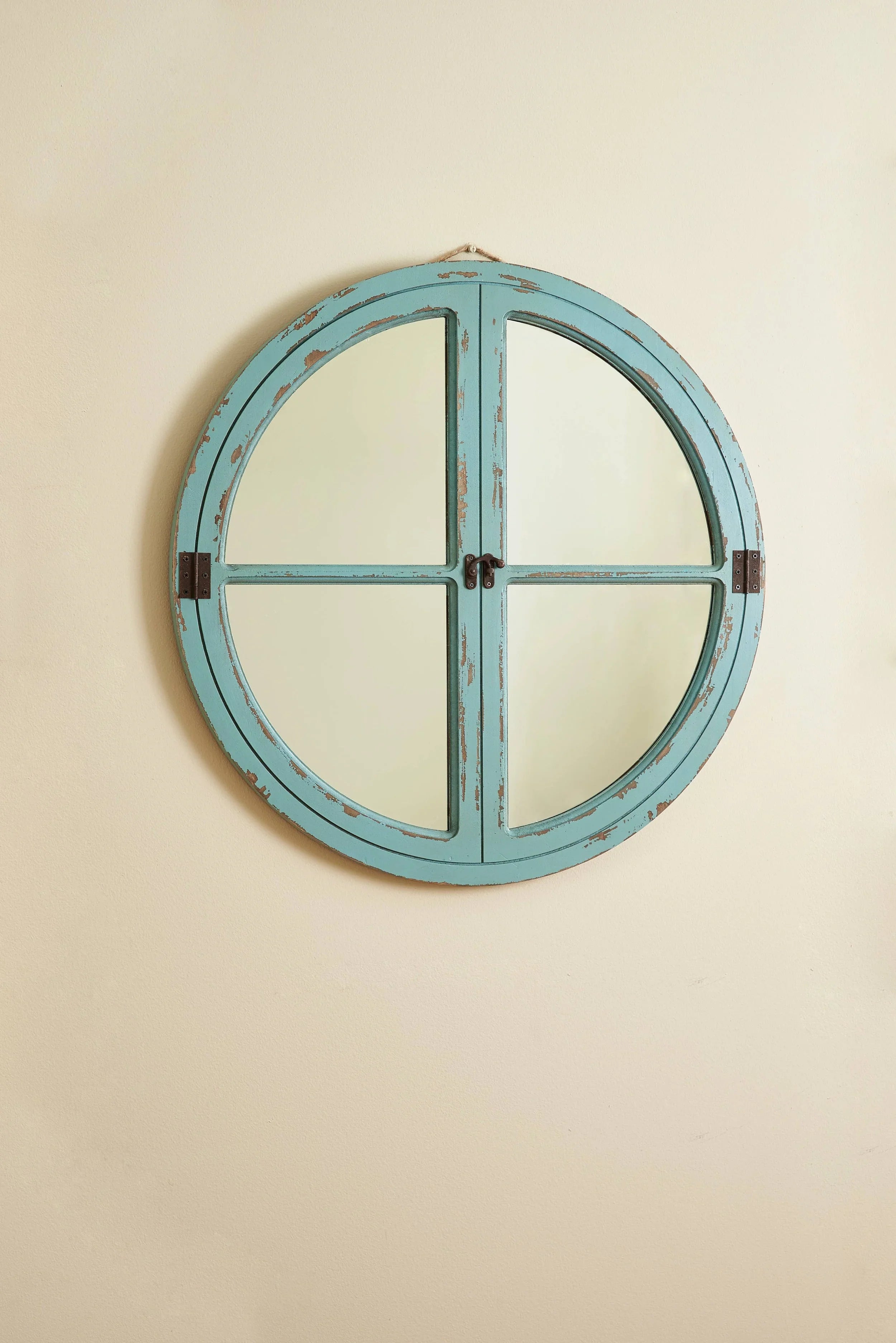 Elegant Large Grey Wooden Window Pane Arch Wall Mirror