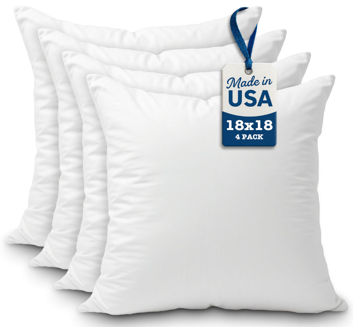 Foamily 18x18 Pillow Inserts Set of 4, 100% Cotton Cover Throw Pillow Inserts, Decorative Square Pillow Stuffers for Couch, Sofa, Bed & Home Decor, White 4 Pack