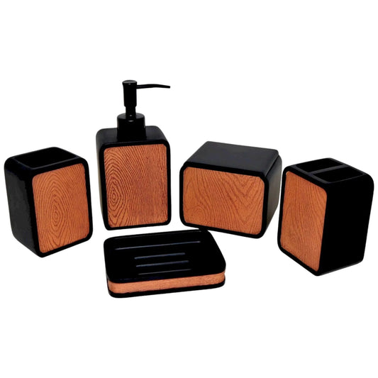 5-Piece Bathroom Set of Wood Finish
