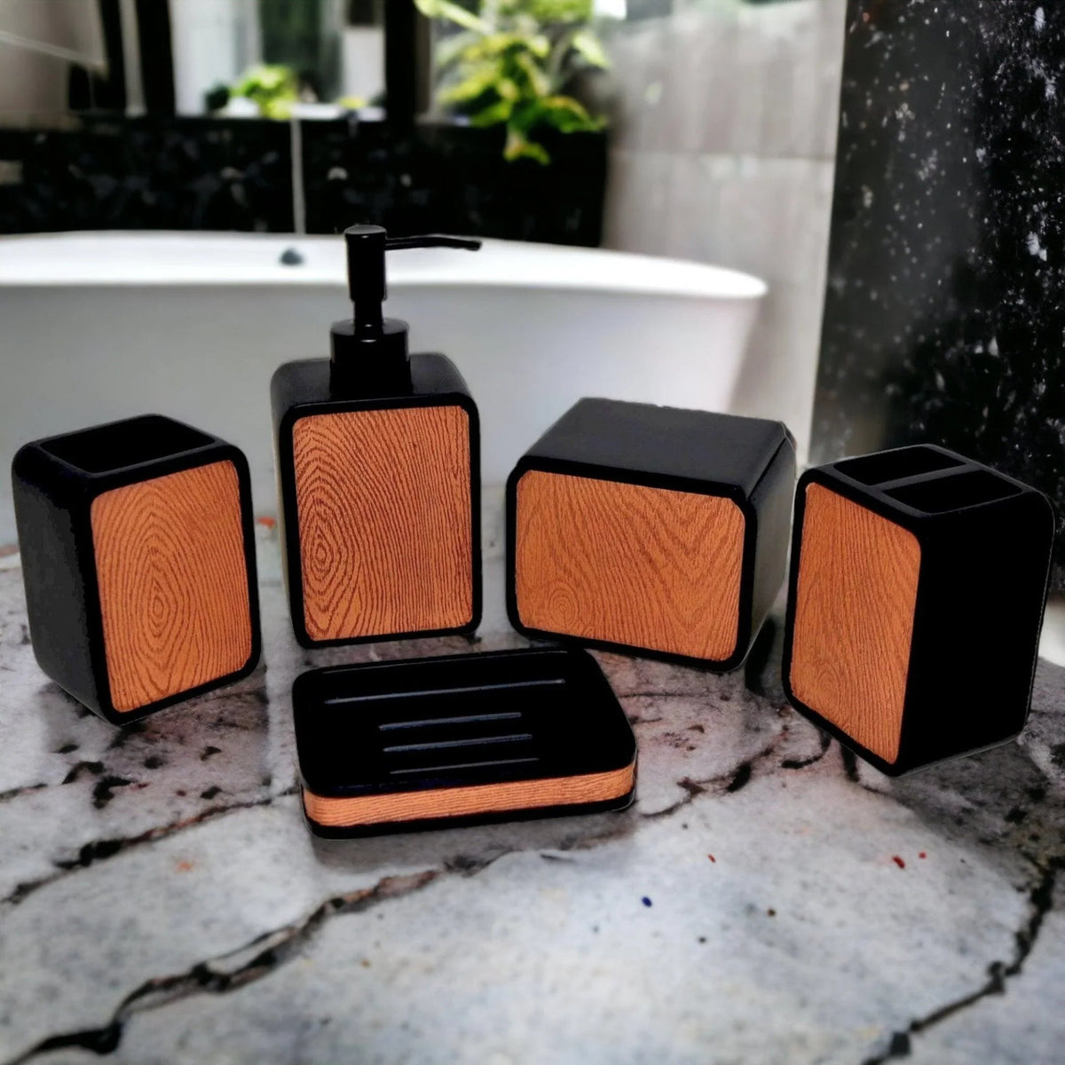 5-Piece Bathroom Set of Wood Finish
