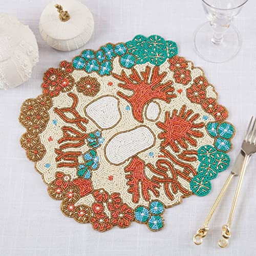 Hand Beaded Coral Reef Coastal Placemat 15" Round