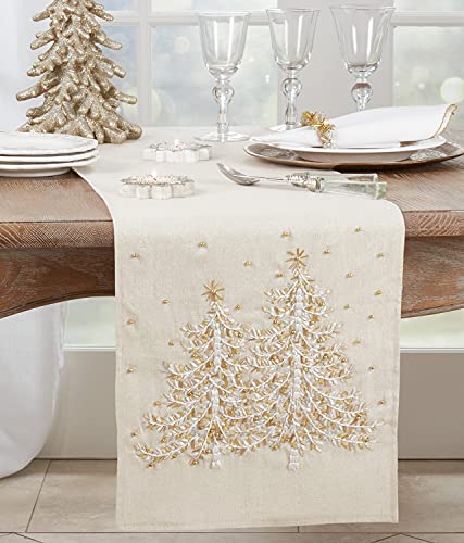 Festive Embroidered Christmas Tree Table Runner (14" x 72")