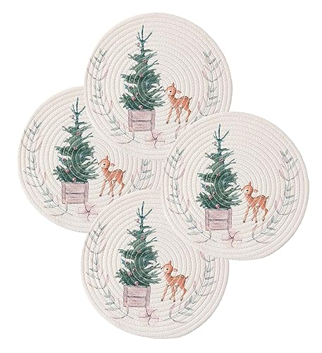 Rabbit & Botanical Print Cotton Blend Woven Placemats