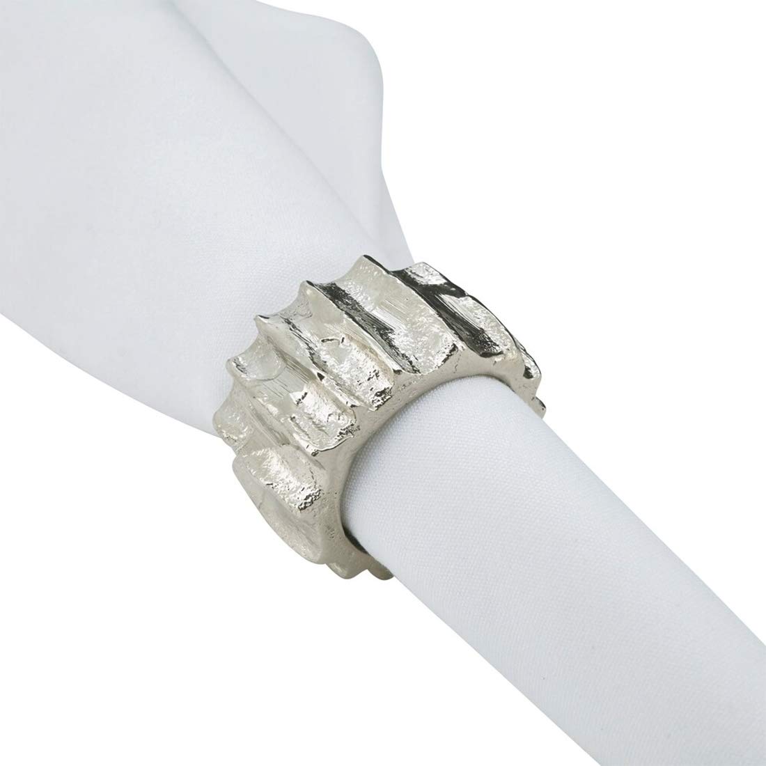 Contemporary Ribbed Design Metal Napkin Rings