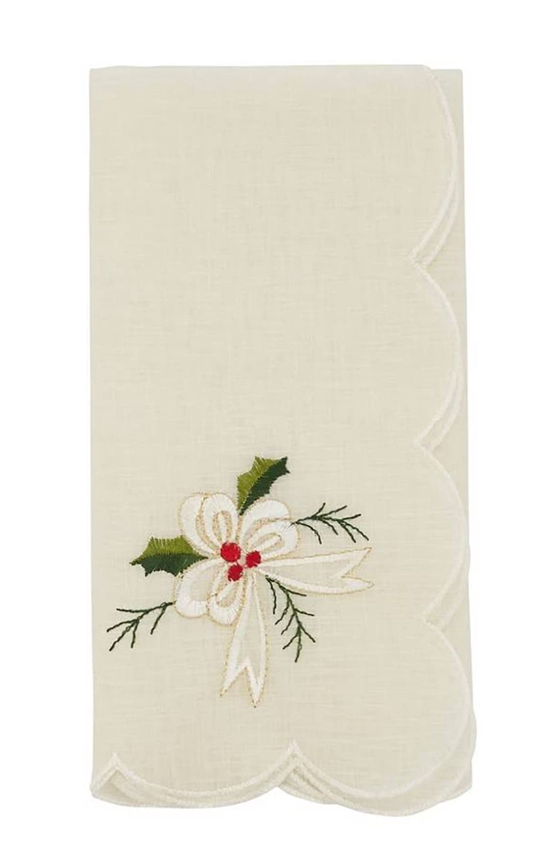 Embroidered Holly & Ribbon Design Holiday Placemats