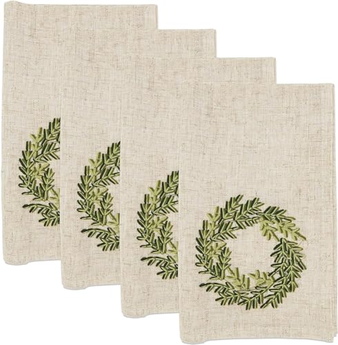Serviettes de table de Noël avec couronne brodée