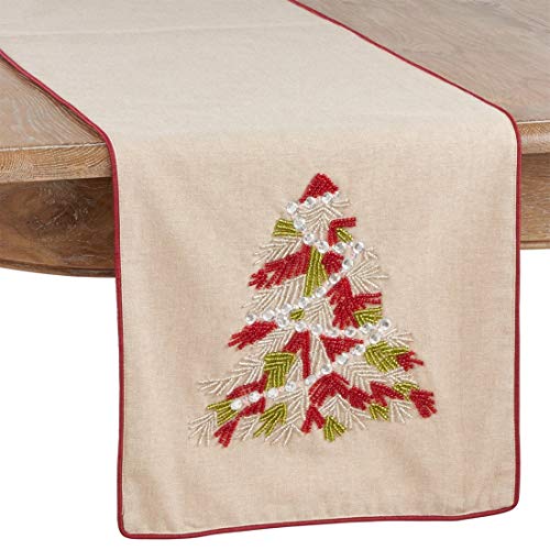Beaded Christmas Tree Cotton Table Runner