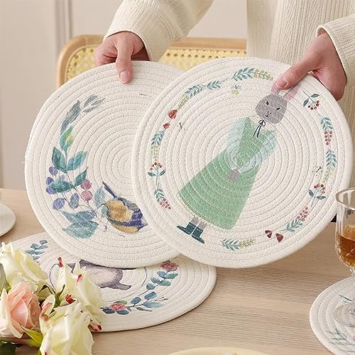 Rabbit & Botanical Print Cotton Blend Woven Placemats