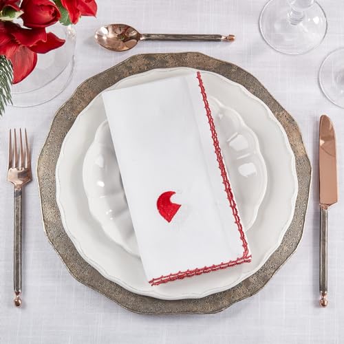 Serviettes de table en tissu à point de feston avec couronne de fêtes brodée