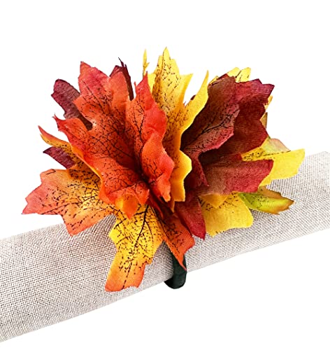 Fennco Styles - Ronds de serviette décoratifs faits main en forme de feuilles d'érable, lot de 4 - Porte-serviettes feuille d'automne terracotta pour Thanksgiving, la saison des récoltes, les banquets, la décoration de fêtes et les événements spéciaux