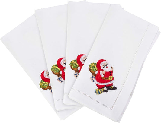 Serviettes de table de Noël en coton et lin, brodées et ajourées, motif Père Noël