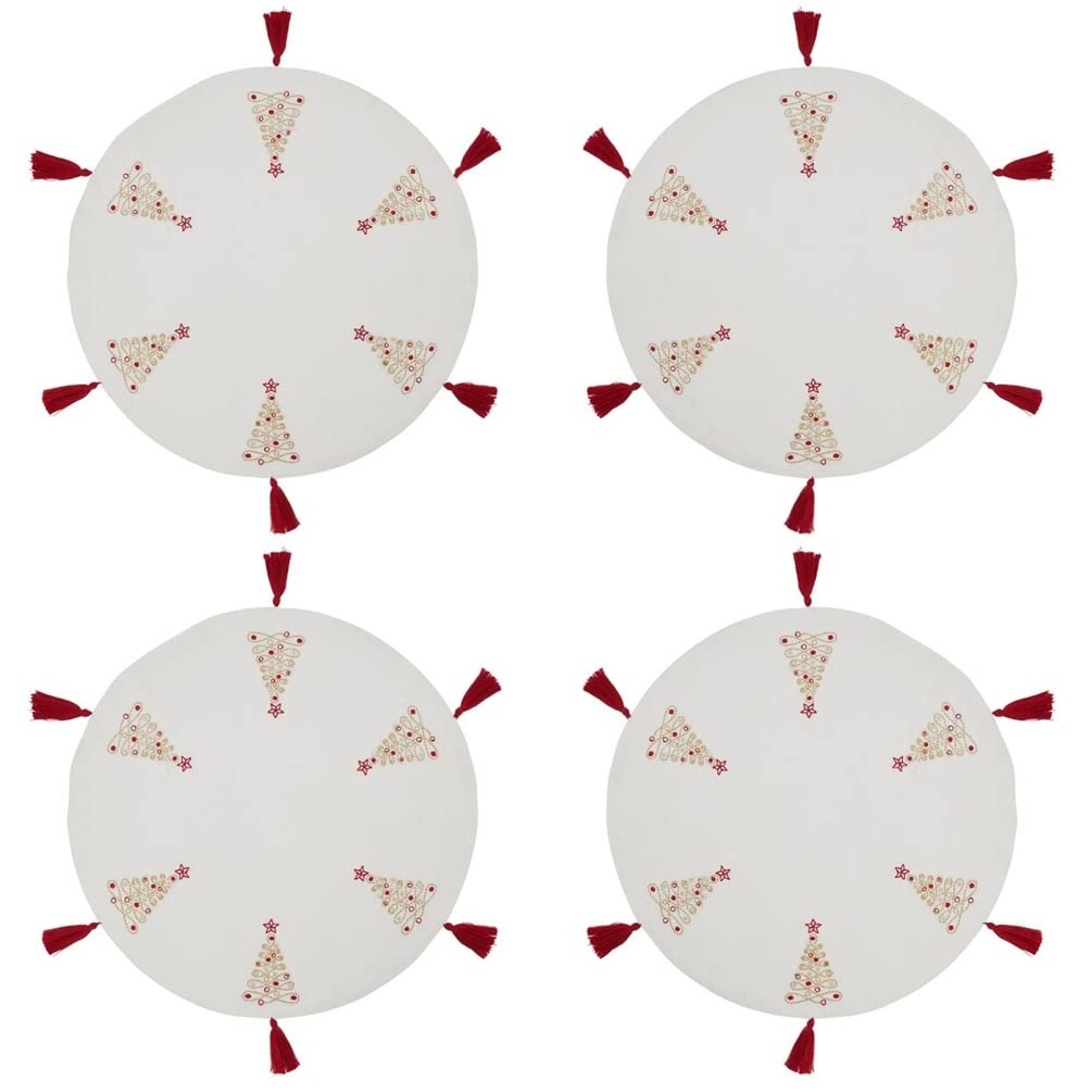 Embroidered Christmas Trees Design Placemats with Tassel 14" Round