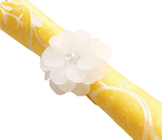 Fennco Styles - Ronds de serviette fleurs en acrylique à pétales translucides uniques - Lot de 4 (Blanc)