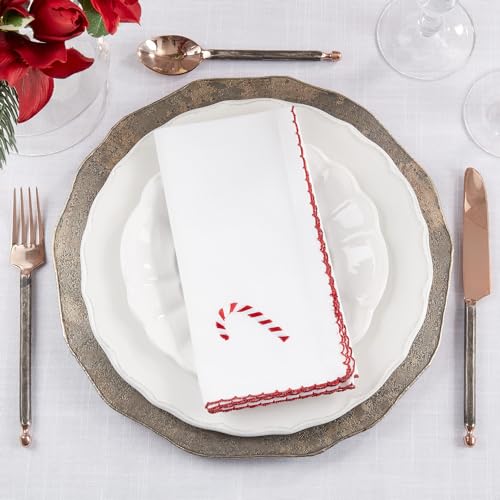 Serviettes de table en tissu à point de feston avec couronne de fêtes brodée