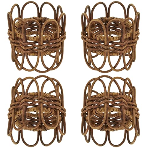 Fennco Styles Handmade Twisted Rattan Napkin Rings, Set of 4 - Natural Braided Napkin Holders for Home Décor, Family Gatherings, Banquets, Holidays and Special Events