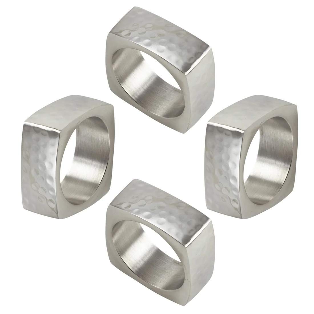 Hammered Design Square Metal Napkin Rings