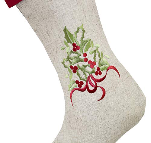 Embroidered Holly Christmas Tree Holiday Decorative Tree Skirt