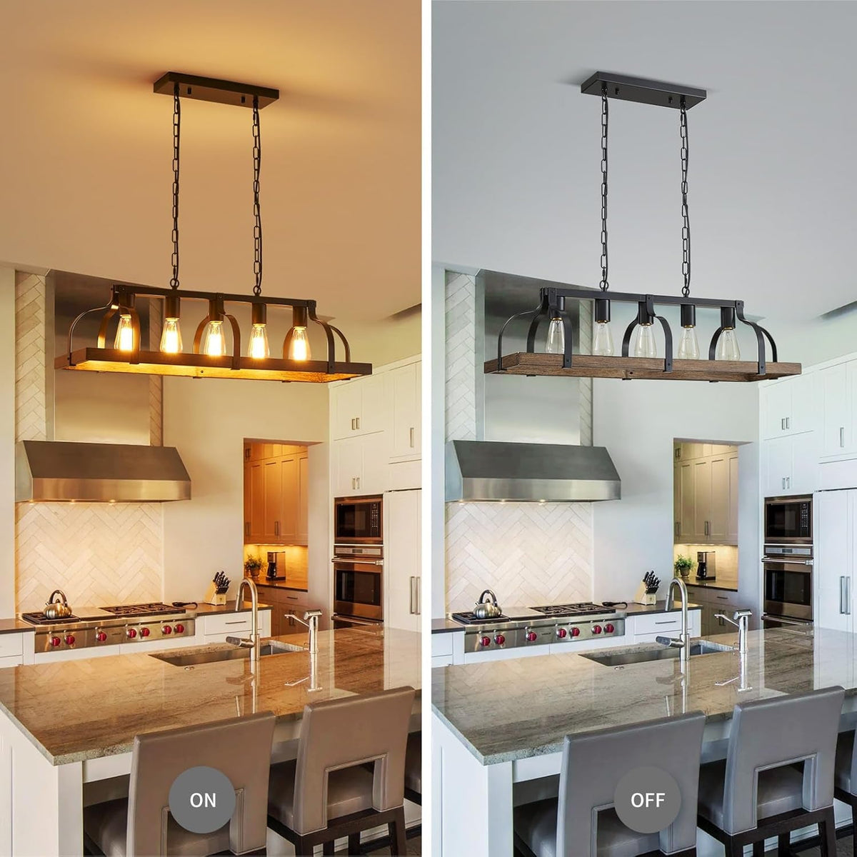 5-Light Metal Linear Chandelier Imitation Wood Grain