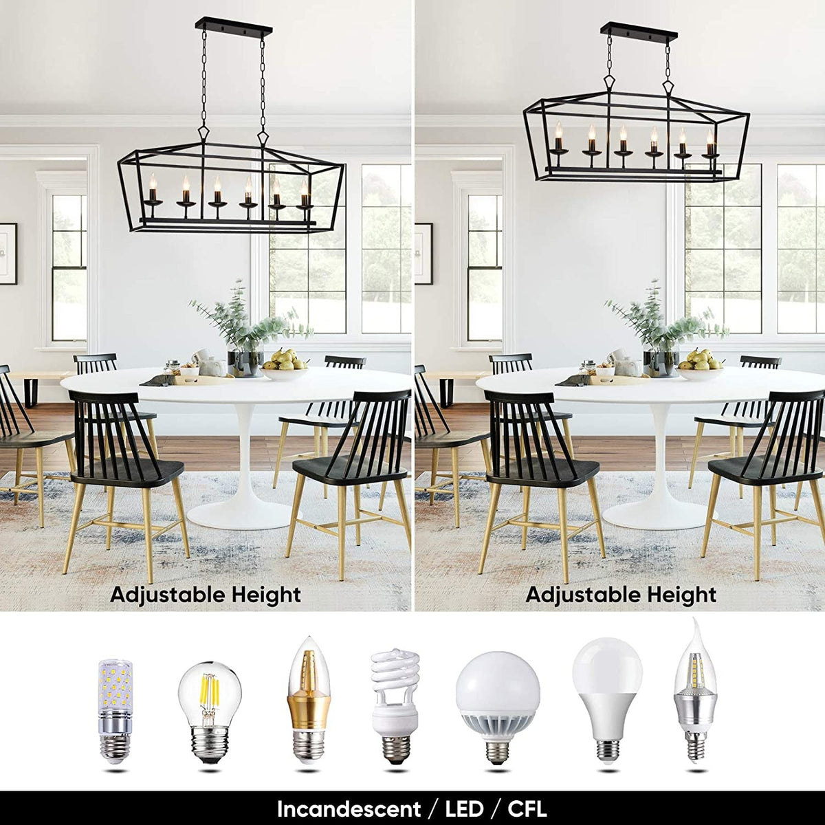 6-Light Black Linear Candle Chandelier