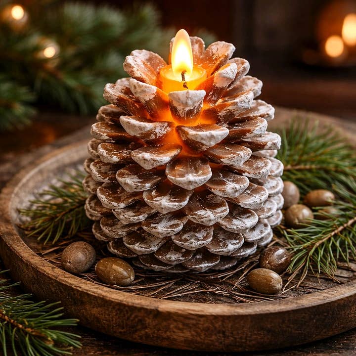 Pine Cone Moving Flame LED Candle 10.2 x 11.4 cm