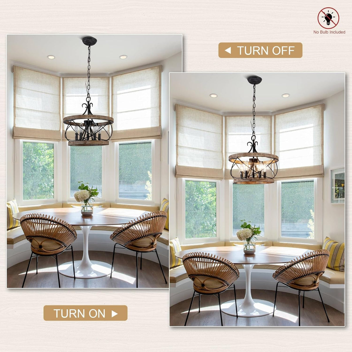 5-Light Farmhouse Drum Wood Chandelier