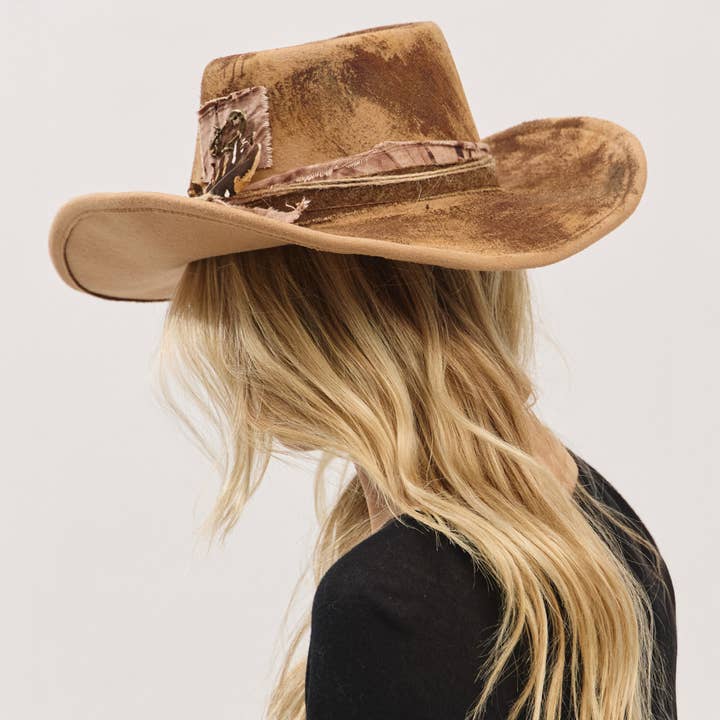Rustic Cowgirl Feather and Band Fedora Hat MH0235 Hana Brown 58.4 cm